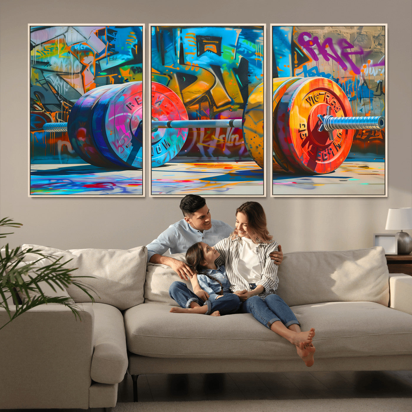 MGV-FC-60X30-3P - Fitness Gym Barbell Graffiti Wall Art Canvas Print