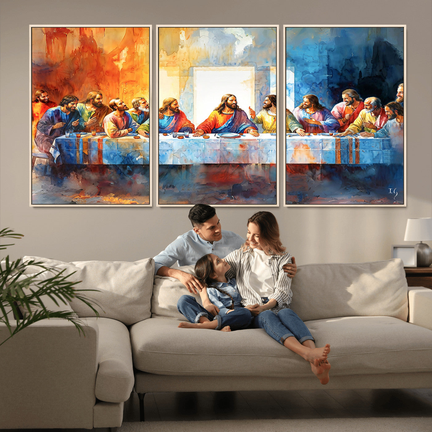 MGV-FC-60X30-3P - Abstract Waterolor The Last Supper Wall Art