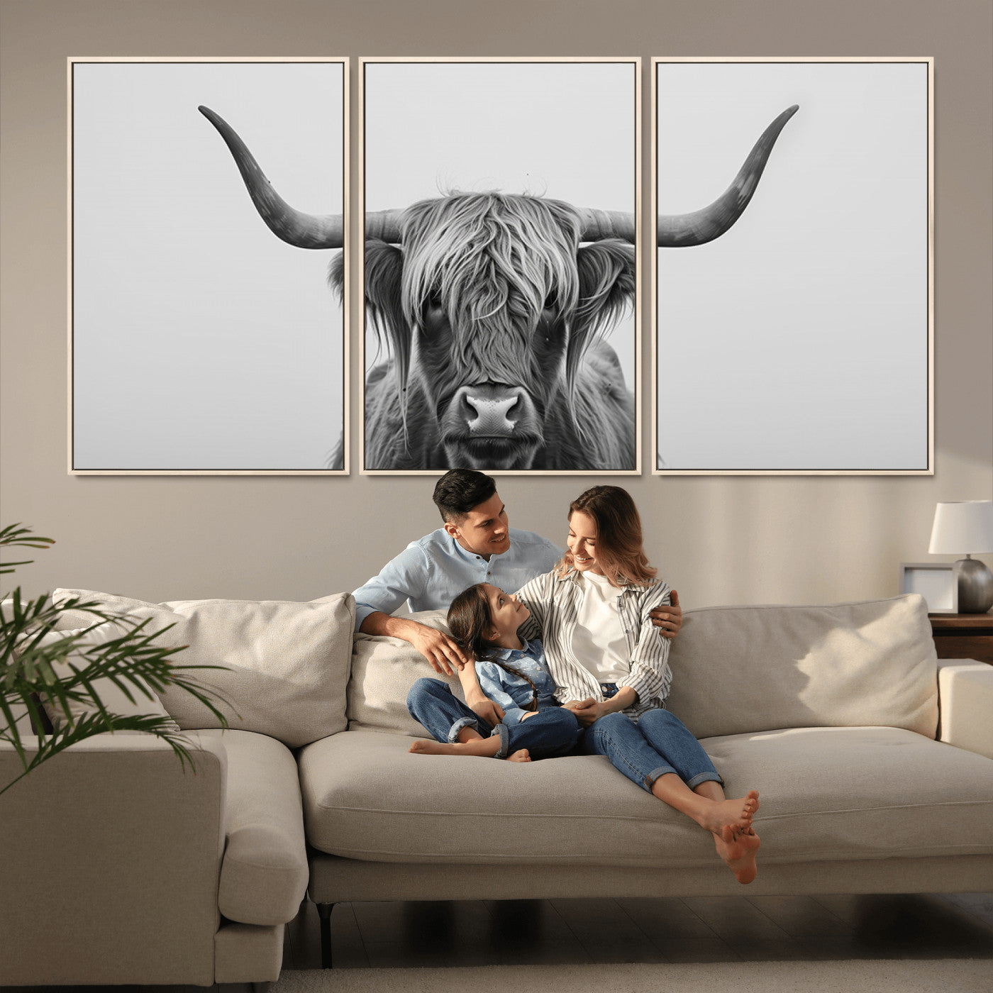 MGV-FC-60X30-3P - Farmhouse Longhorn Wall Art Canvas Print, Longhorn Texas Wall Art Canvas Print