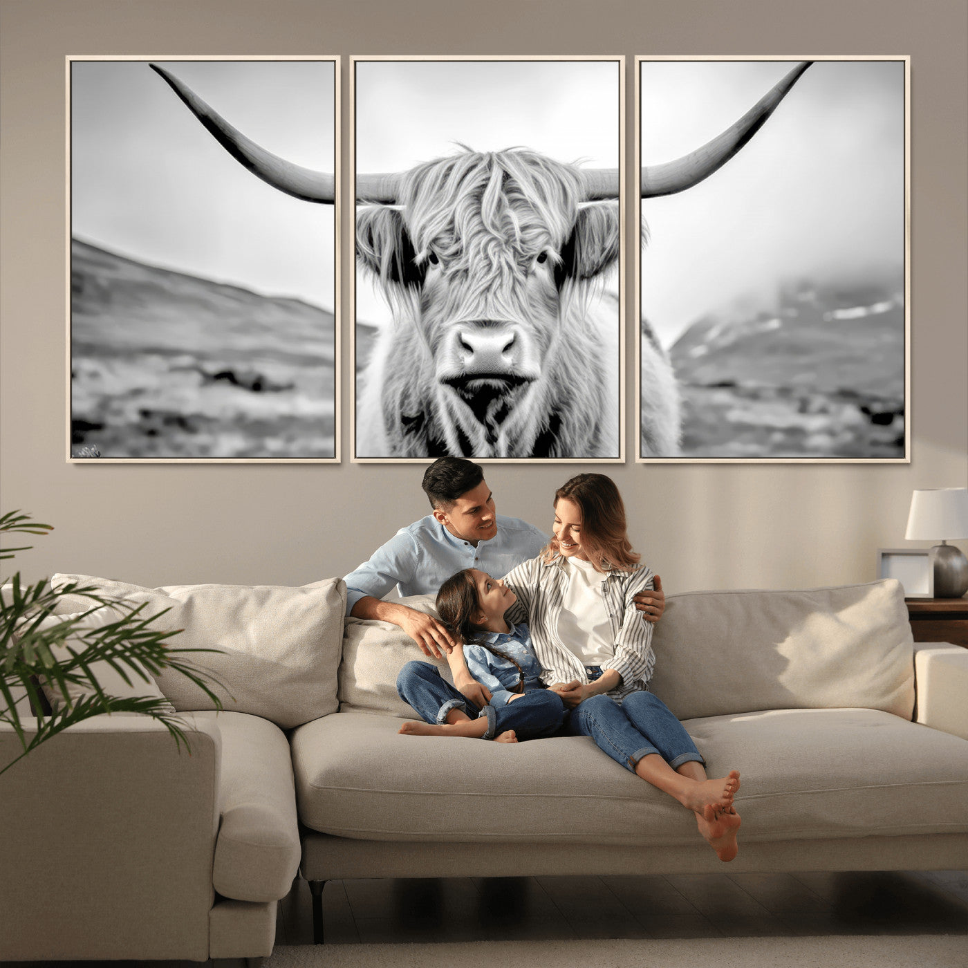 MGV-FC-60X30-3P - Scottish Cow Wall Art Canvas Print