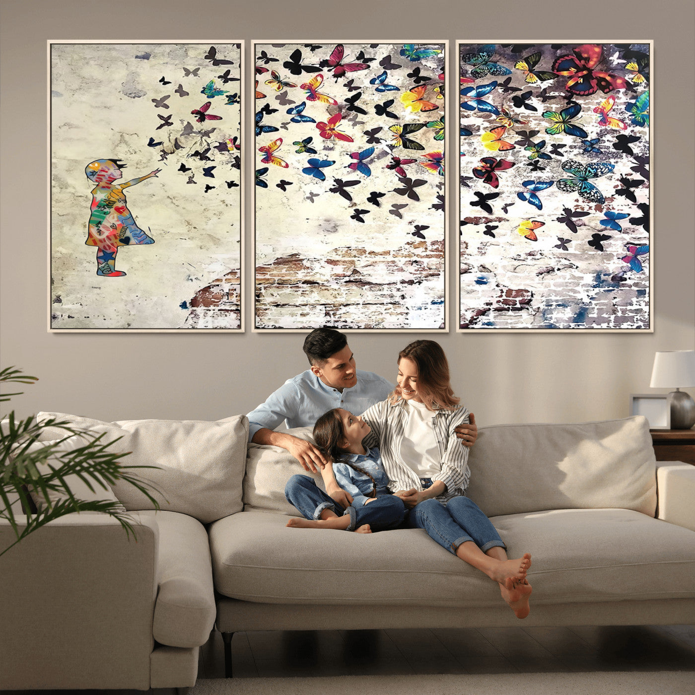 MGV-FC-60X30-3P - Banksy Wall Art - Banksy Girl Butterfly Graffiti Wall Art Canvas Print - Butterfly Girl and Freedom Flight - Vibrant Street Art Print