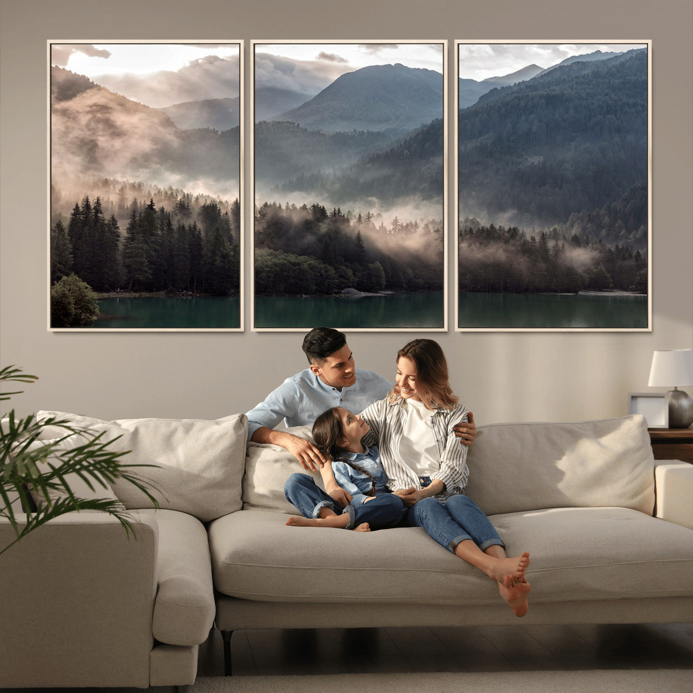 MGV-FC-60X30-3P - Foggy Mountain Canvas Print Forest Wall Art