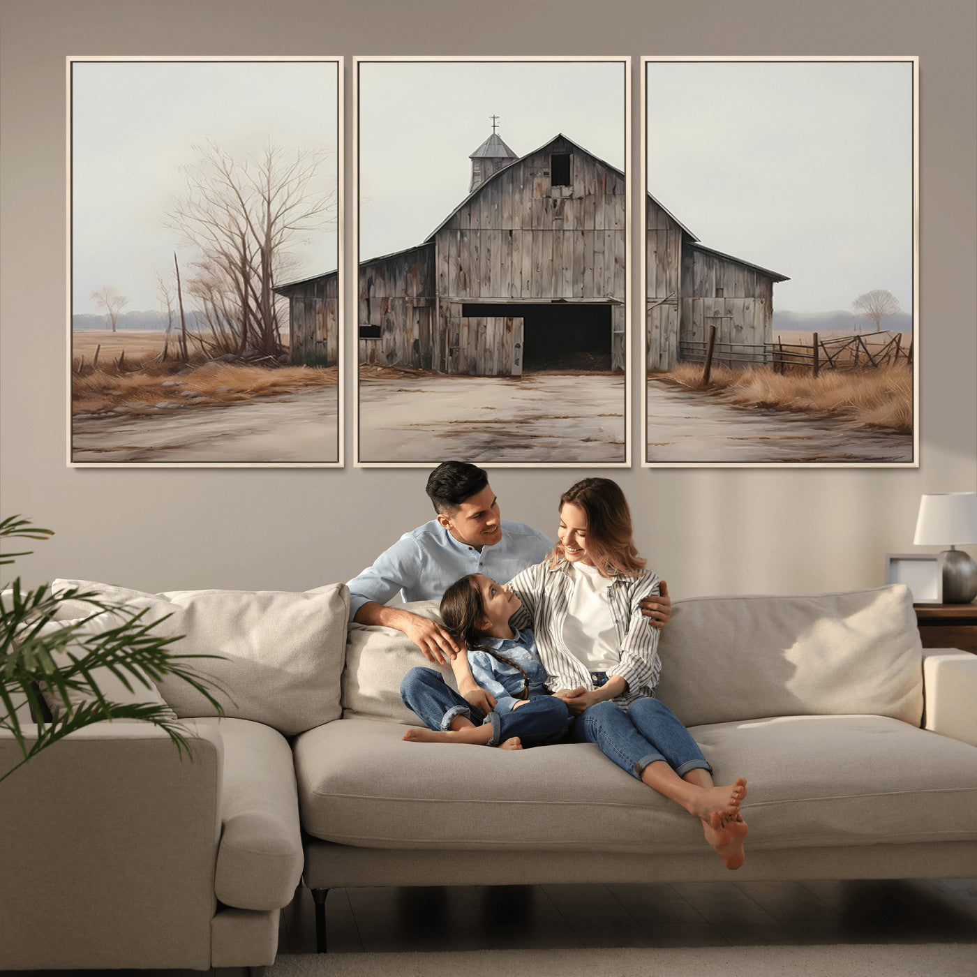 MGV-FC-60X30-3P - Farmhouse Rustic Barn Wall Art Canvas Print – Framed and Ready to Hang – Perfect Addition to Farmhouse Wall Décor