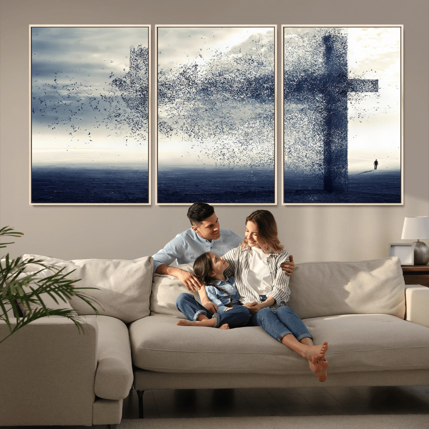 MGV-FC-60X30-3P - Jesus and the Fading Cross Wall Art Print – Symbol of Faith, Christian Wall Art Canvas Print, Framed and Ready to Hang