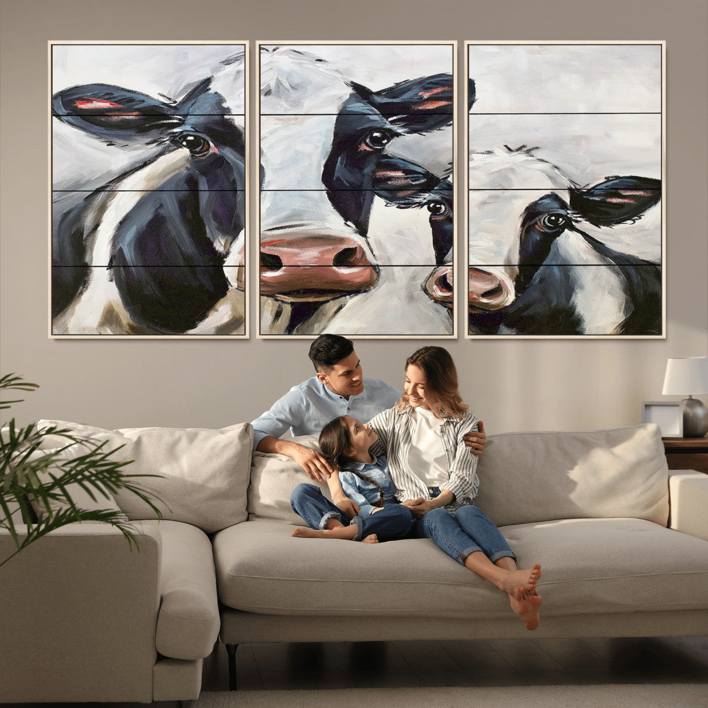 -Vintage Baby and Mom Cattle Wall Art Canvas Print