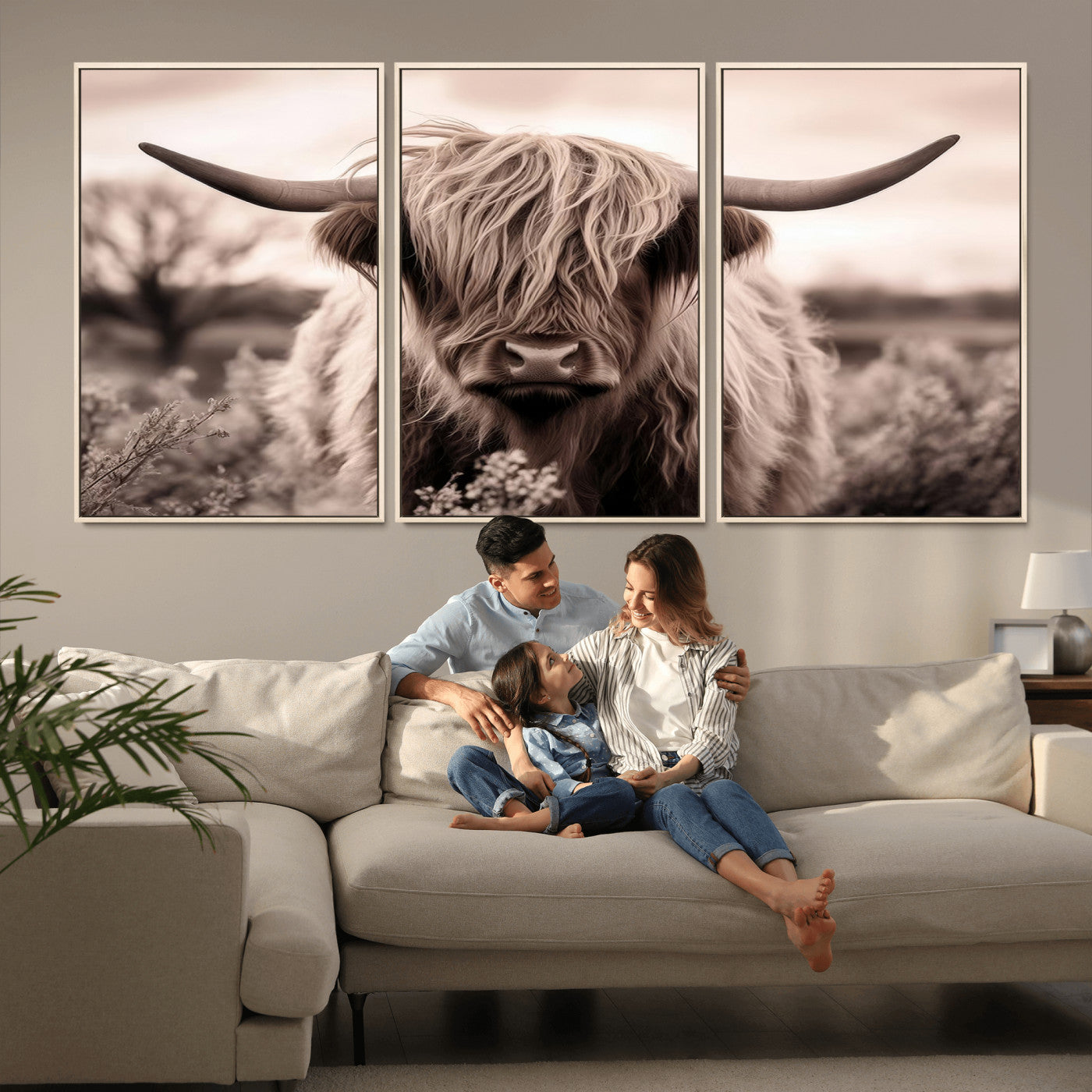 MGV-FC-60X30-3P - Scottish Cow Longhorn Wall Art Canvas Print