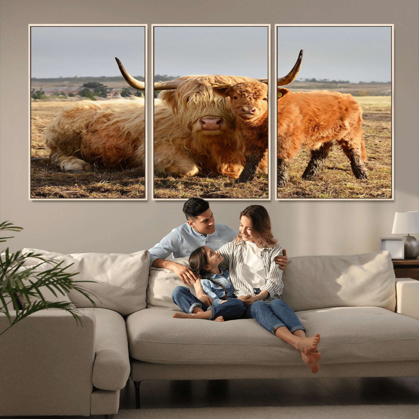 MGV-FC-60X30-3P - Highland Cow Canvas Wall Art Animal Print for Farm House Decor