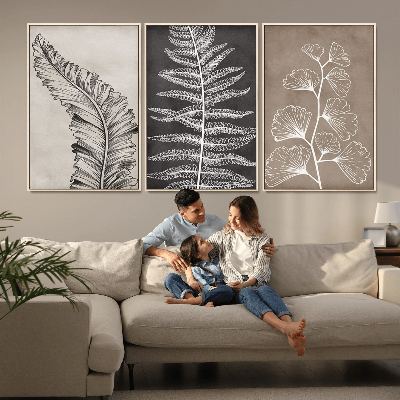 MGV-FC-60X30-3P - Minimalist Botanical Wall Art Canvas Print, Framed and Ready to Hang - Nature Art Print for Home