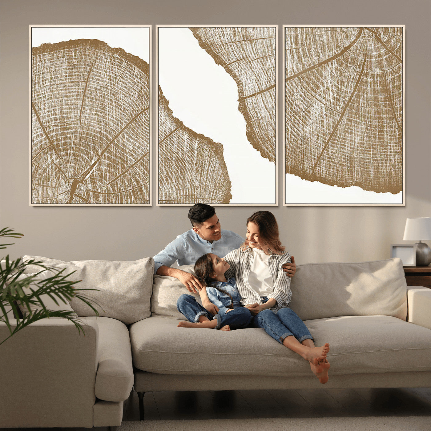 -Rustic Brown Tree Ring Wall Art Canvas Print – Framed and Ready to Hang – Elegant Nature-Inspired
