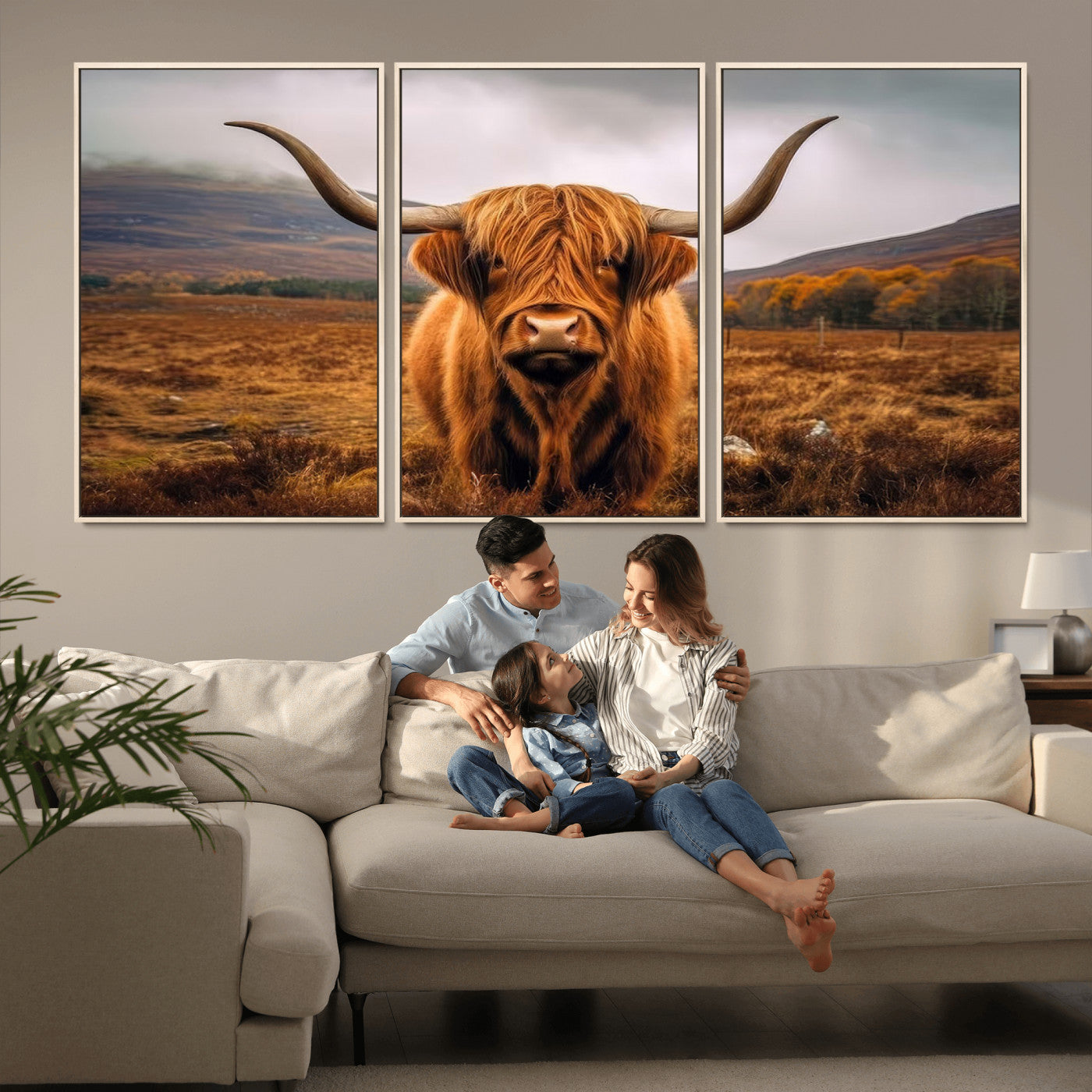-Highland Cow Longhorn Wall Art – Rustic Canvas Print, Framed and Ready to Hang for Farmhouse Décor