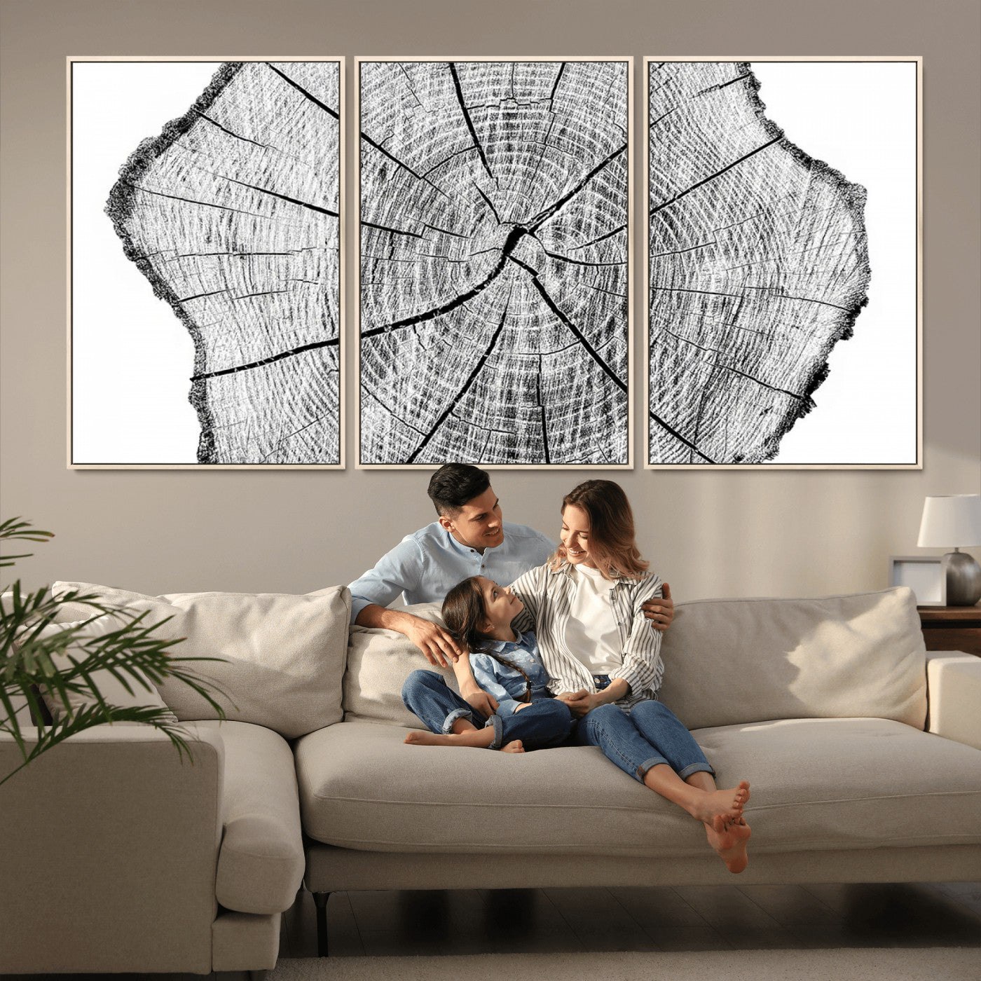 -Rustic Tree Ring Wall Art Canvas Print – Framed and Ready to Hang – Perfect for Nature-Inspired and