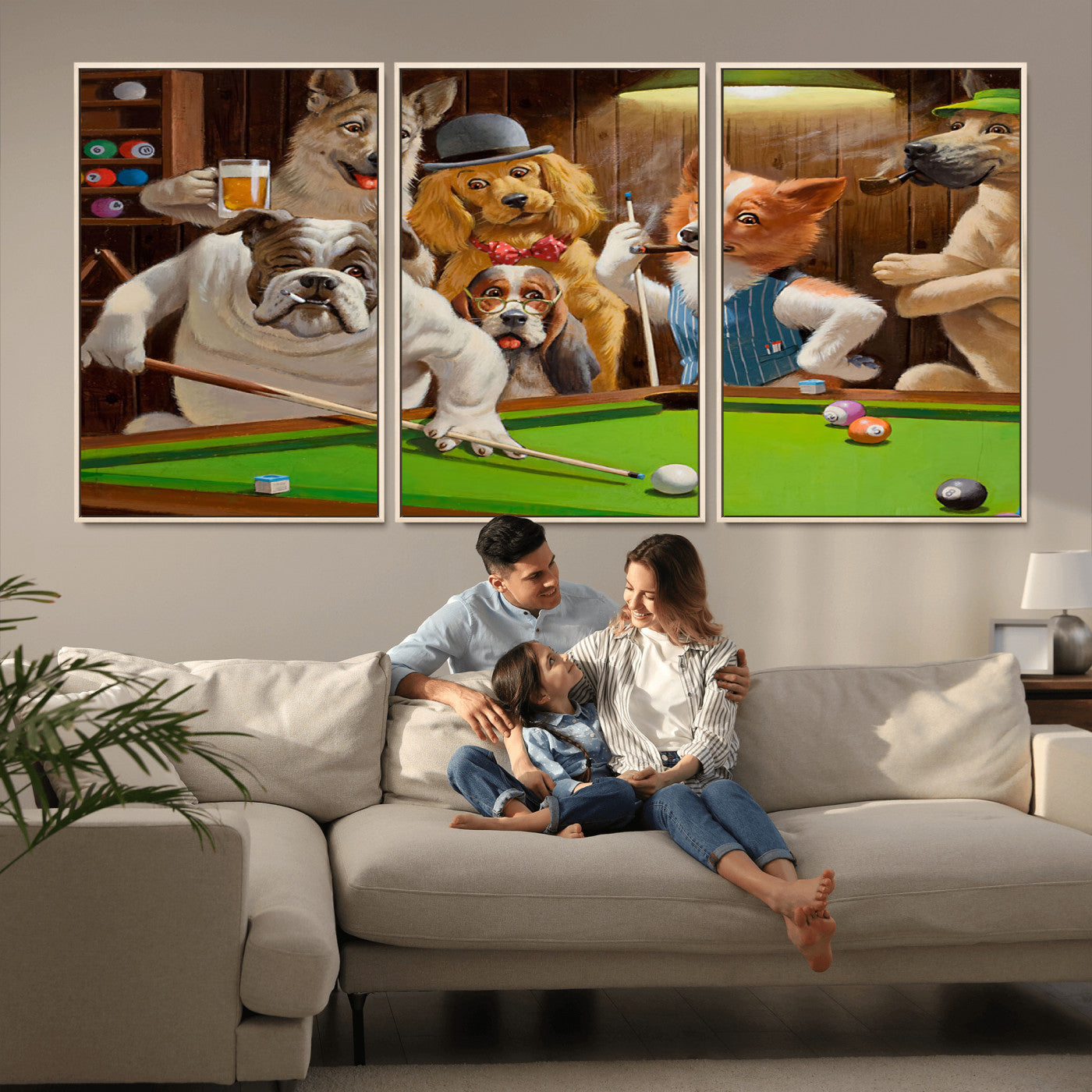 MGV-FC-60X30-3P - Dogs Playing Pool Canvas Wall Art Funny Gifts Dog Print