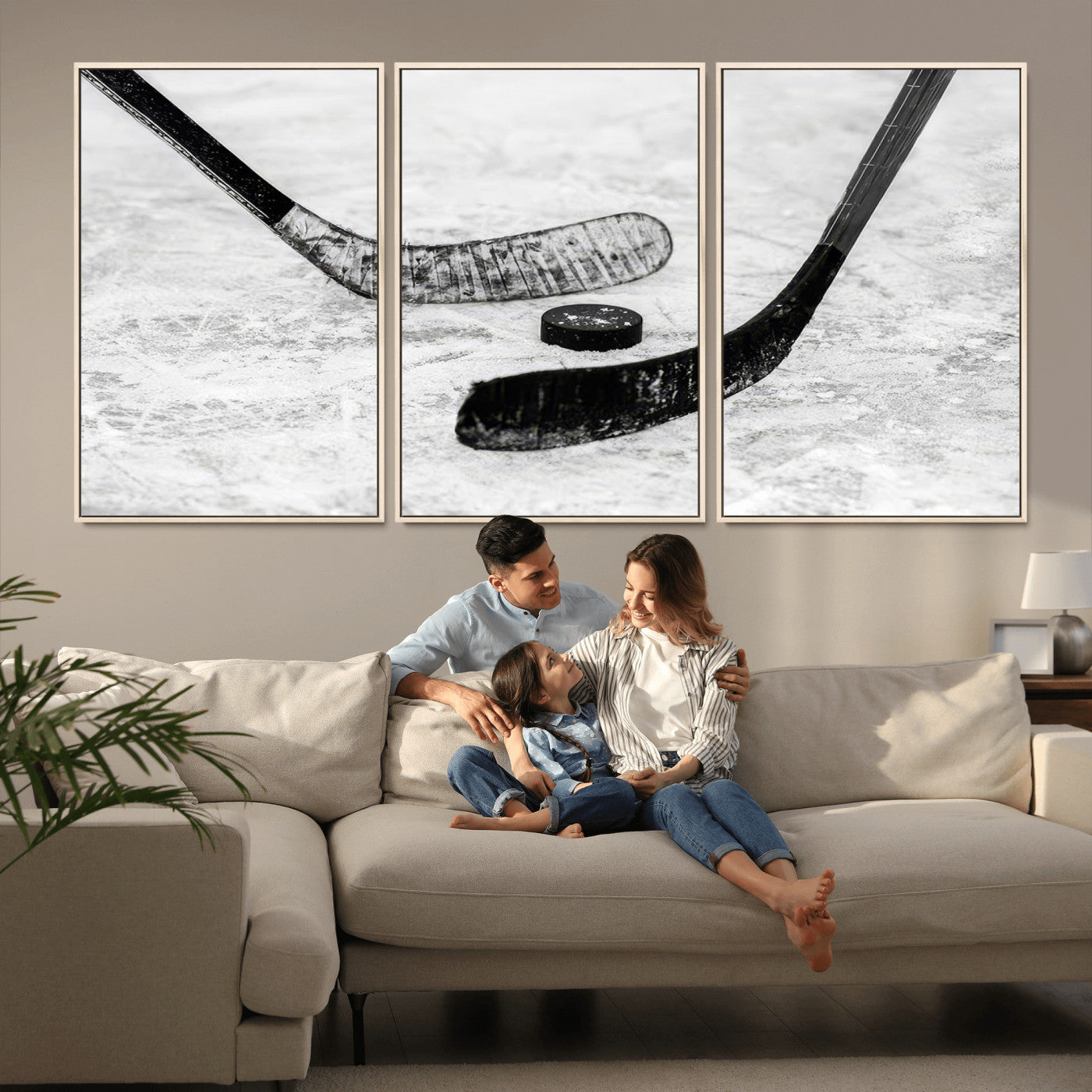MGV-FC-60X30-3P - Winter Ice Hockey Sport Canvas Wall Art Print - Hockey Wall Art Print
