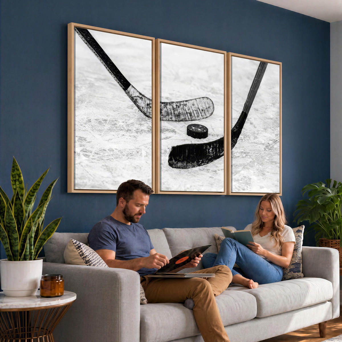 82900-MGV-CV-36X24 - Winter Ice Hockey Sport Canvas Wall Art Print, Hockey Wall Decor