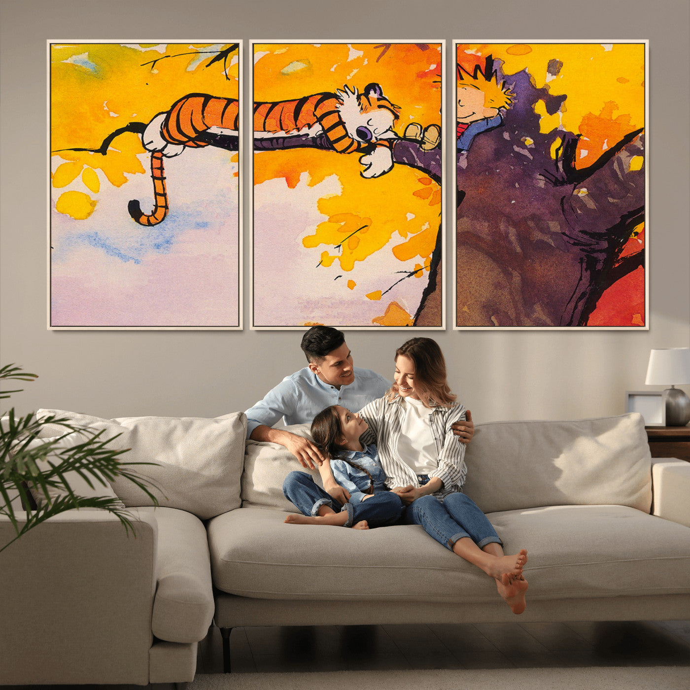 MGV-FC-60X30-3P - Calvin and Hobbes Tree Scene Canvas Print | 3 Panel Large Wall Art for Living Room or Kid’s Room,