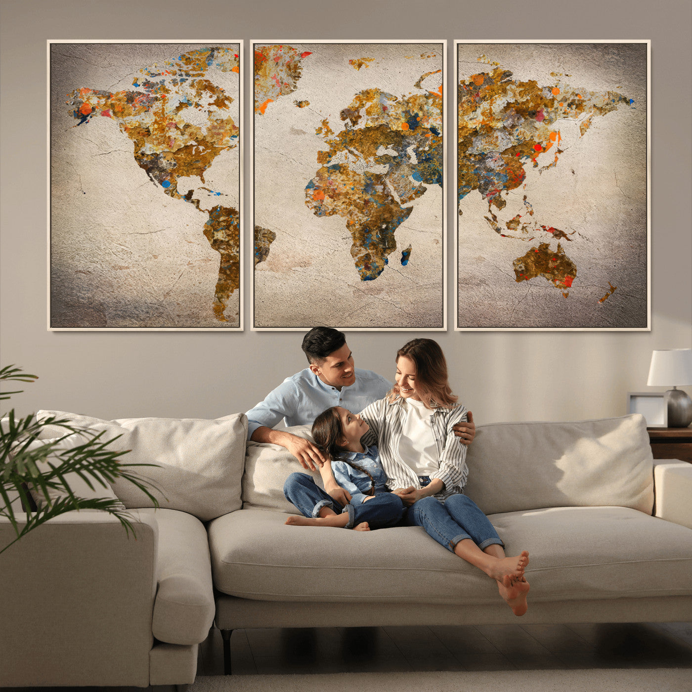 MGV-FC-60X30-3P - Push Pin World Map Canvas Print – Framed Wall Art for Couples to Track Their Travels – Anniversary