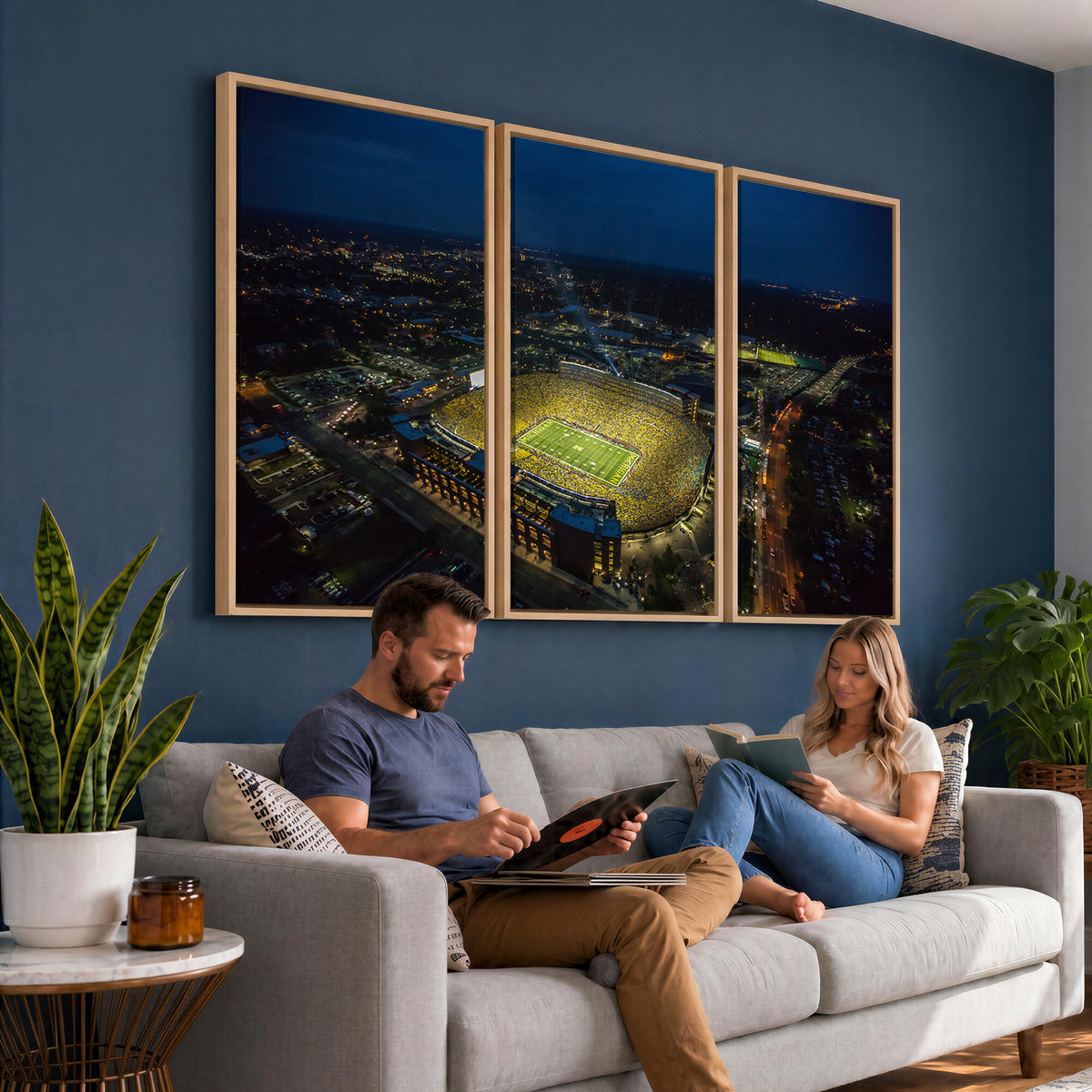 33588-MGV-CV-36X24 - Michigan Stadium Night Game Wall Art | Sports Arena Aerial View Canvas