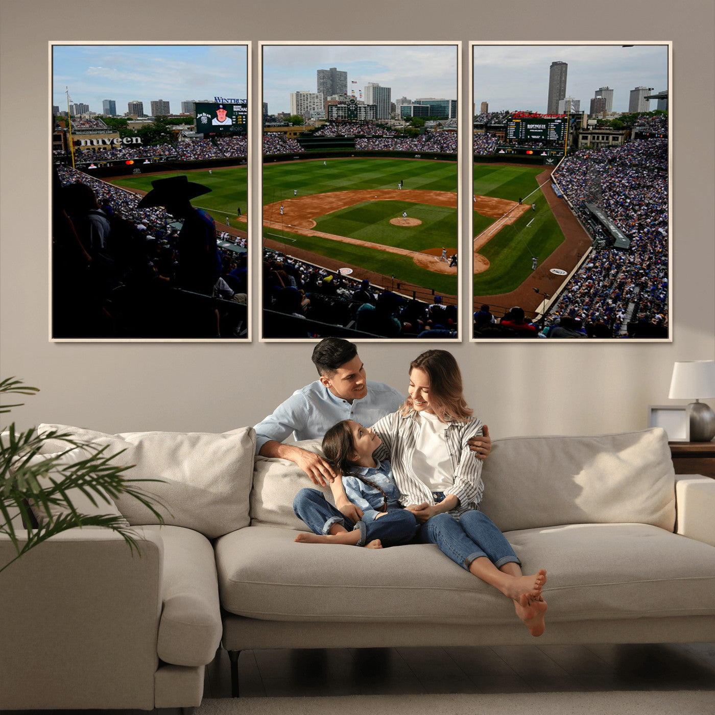 MGV-FC-60X30-3P - Chicago Cubs Baseball Team Print - Wrigley Field Stadium Wall Art Canvas Print