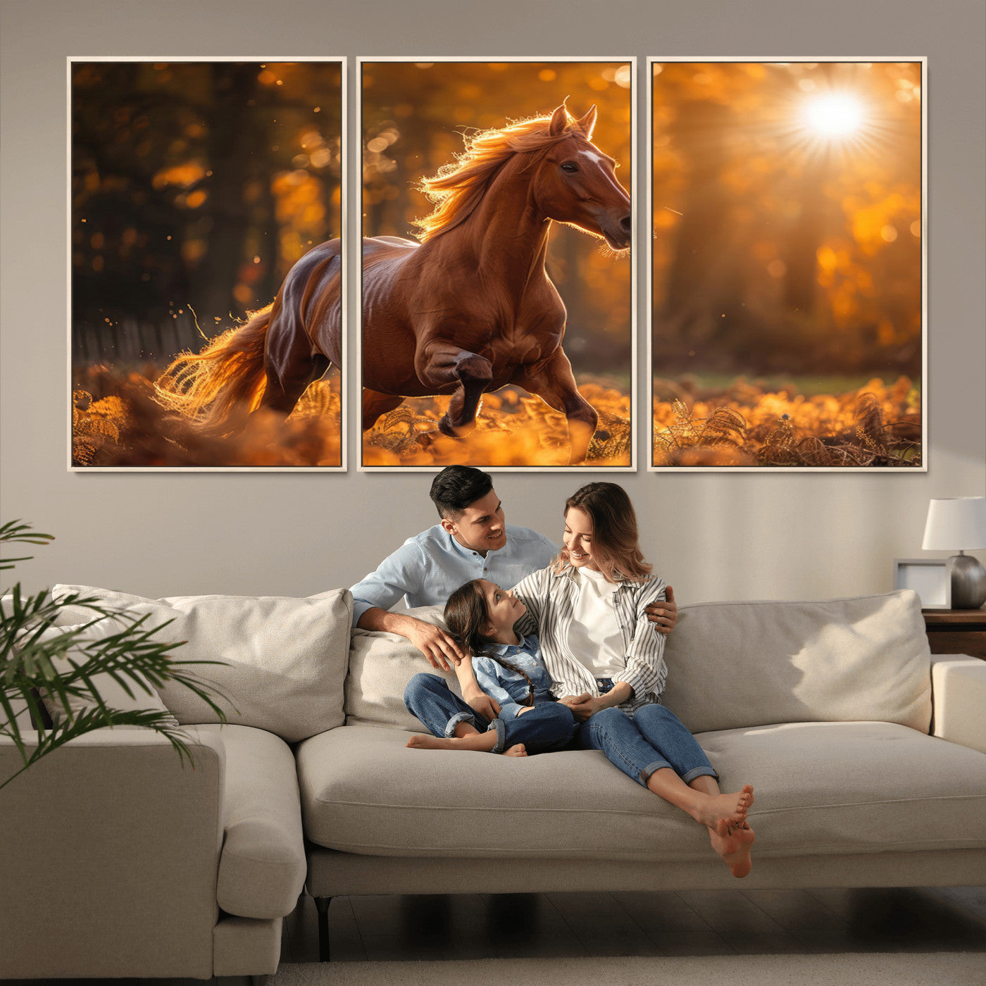 -Running Horse Sunset Forest Wall Art Canvas Print