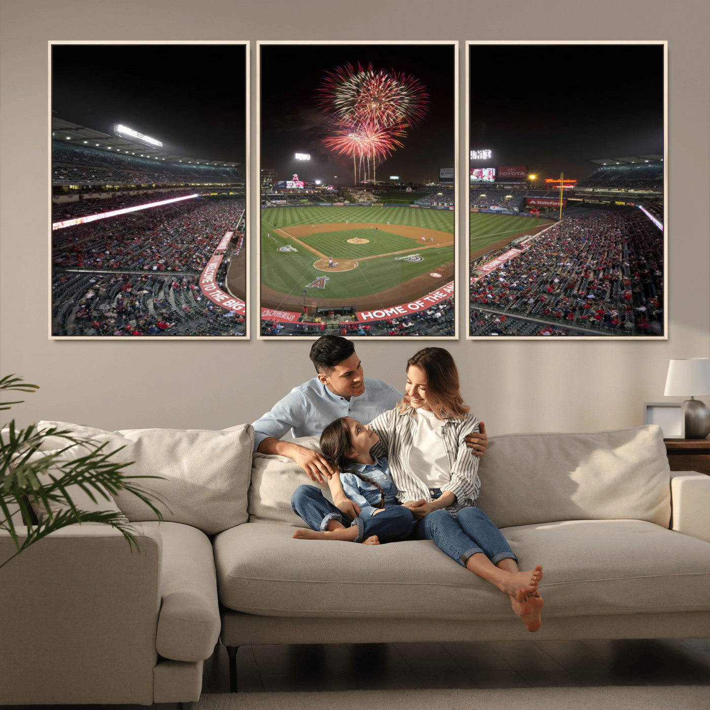 MGV-FC-60X30-3P - Fireworks at Angel Stadium – Los Angeles Angels Night Game Canvas Print, Framed, Ready to Hang