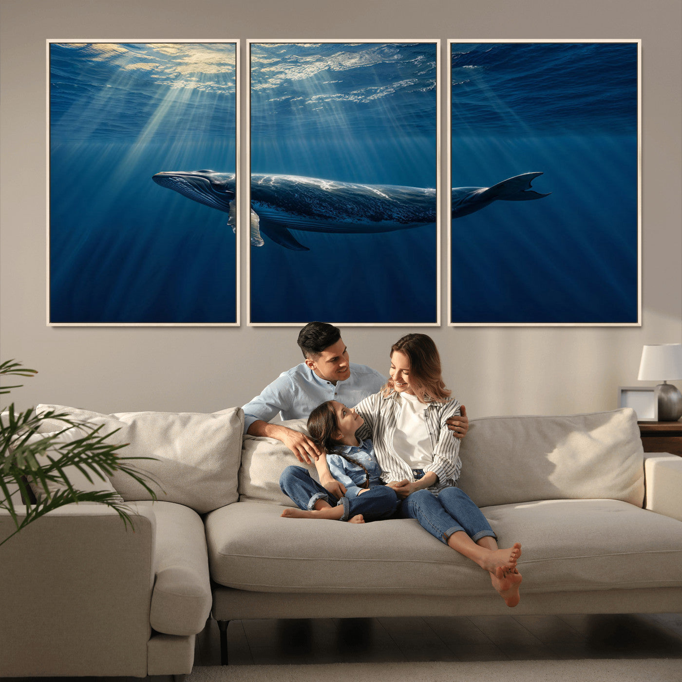 -Whale under Ocean Wall Art Canvas Print