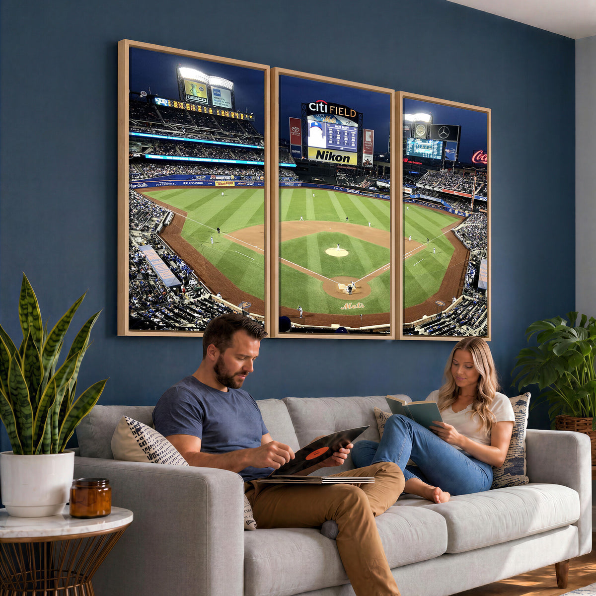 87666-MGV-CV-36X24 - Citi Field Wall Art Print | 3-Panel New York Mets Baseball Stadium Canvas Print | Framed Sports