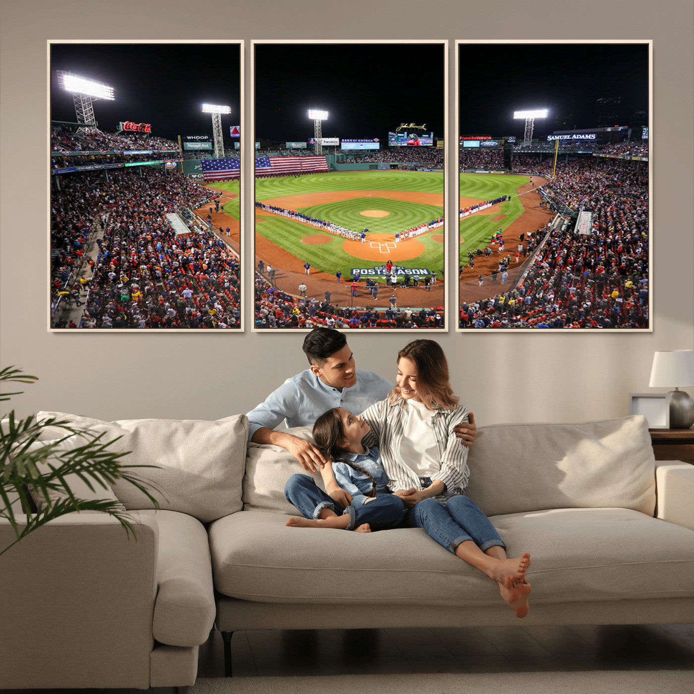MGV-FC-60X30-3P - Fenway Park Wall Art Canvas Print | Large Baseball Stadium Canvas Print for Boston Red Sox Fans | Framed Ready-to-Hang Boston Sports Decor Artwork