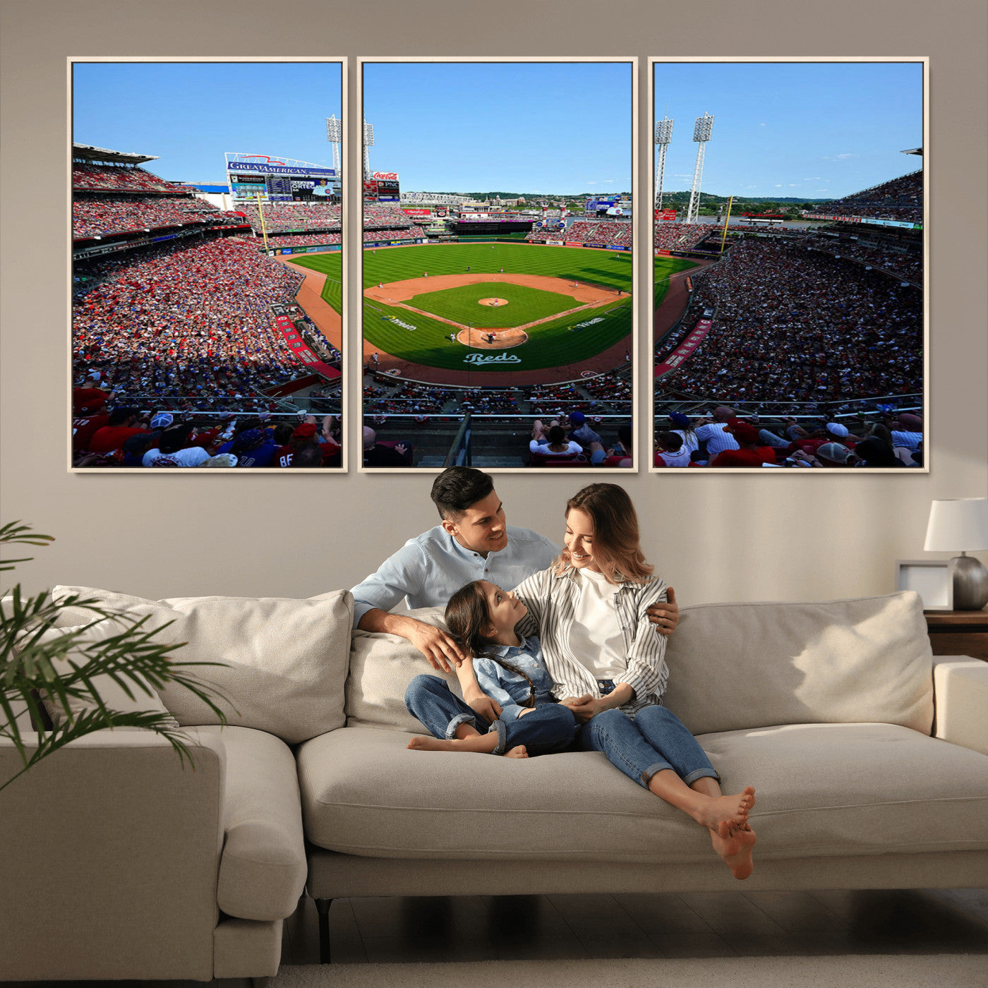 MGV-FC-60X30-3P - Cincinnati Reds Baseball Team Print - Great American Ball Park Stadium Wall Art Canvas Print