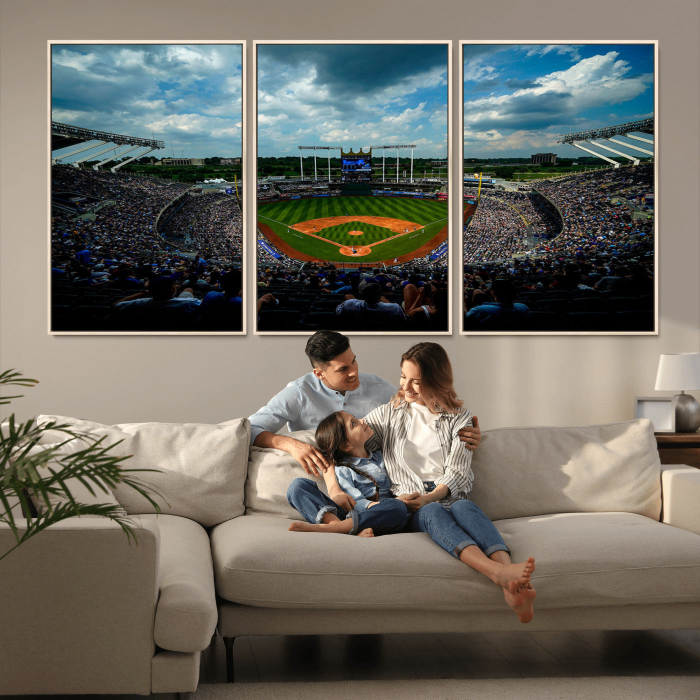 MGV-FC-60X30-3P - 3-Panel Kauffman Stadium Wall Art Print | Large Kansas City Royals Baseball Canvas Print for Sports
