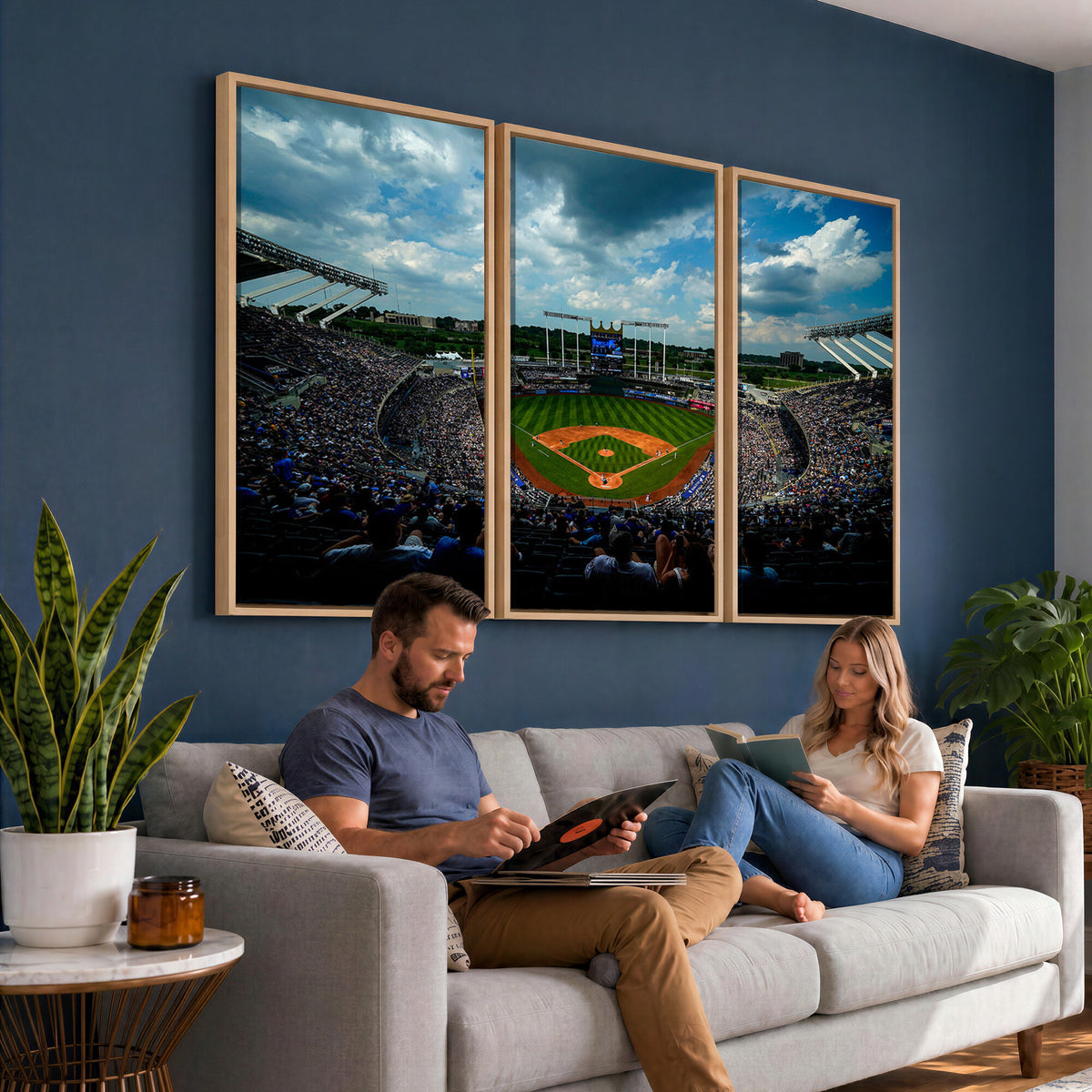 37127-MGV-CV-36X24 - 3-Panel Kauffman Stadium Wall Art Print | Large Kansas City Royals Baseball Canvas
