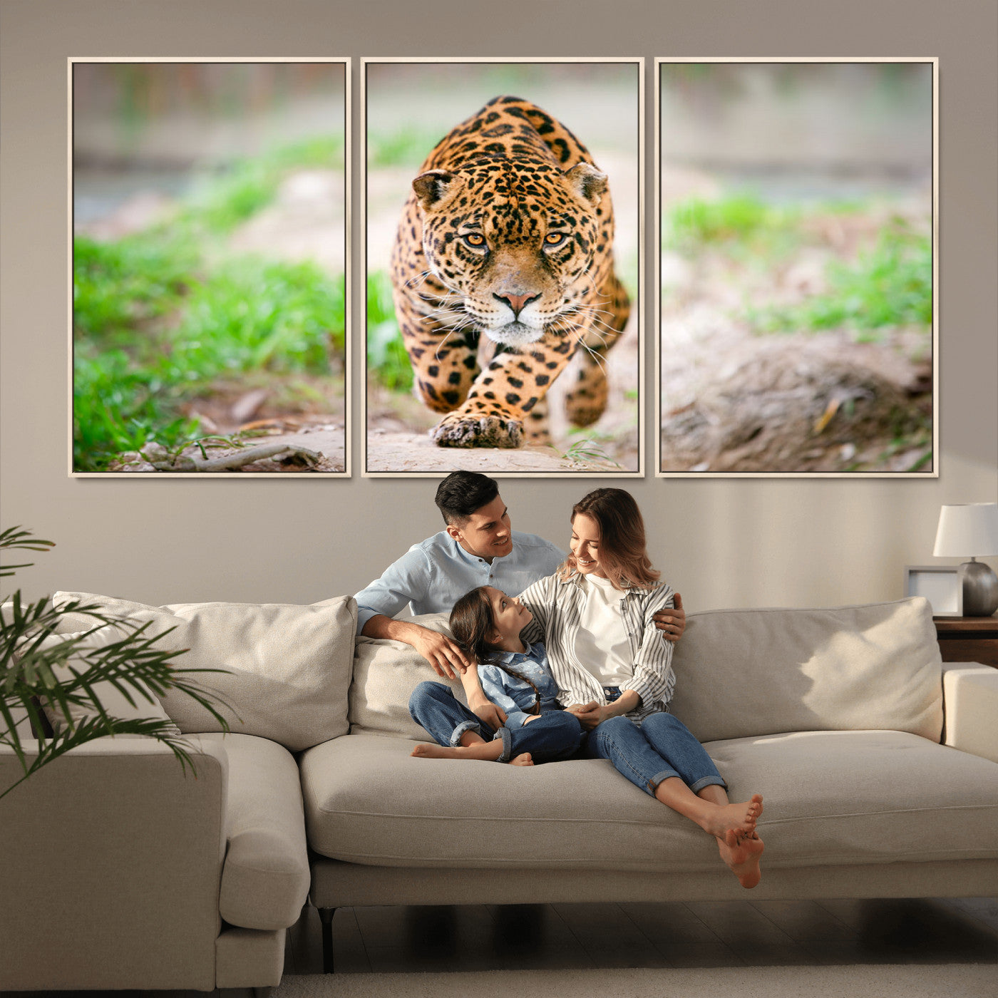 MGV-FC-60X30-3P - Leopard on the Prowl - Stunning Large Framed Canvas Wall Art for Living Room, Bedroom, or Office Décor, Vibrant Wildlife Print, Ready to Hang