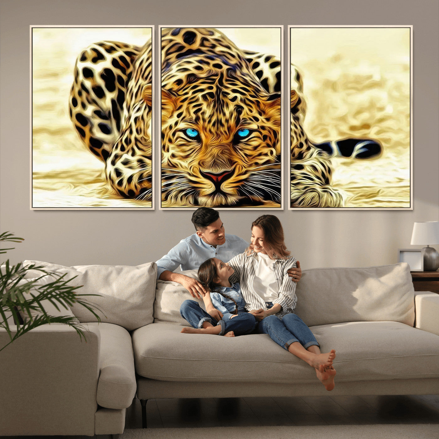 -Blue-Eyed Leopard Canvas Wall Art - Framed Animal Print Ready to Hang - Fierce and Bold Decor for