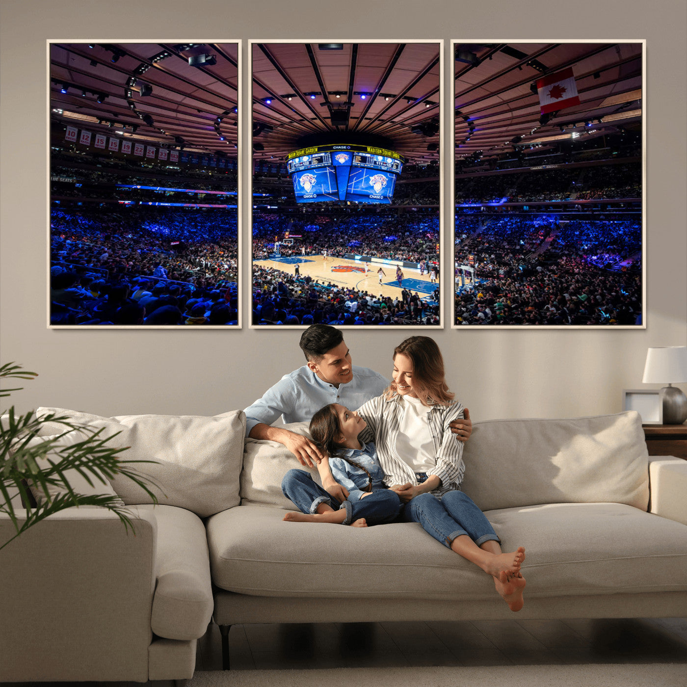 MGV-FC-60X30-3P - Madison Square Garden Basketball Arena Print - Madison Square Garden Basketball Game Triple Canvas Wall Art - NBA Match Atmosphere