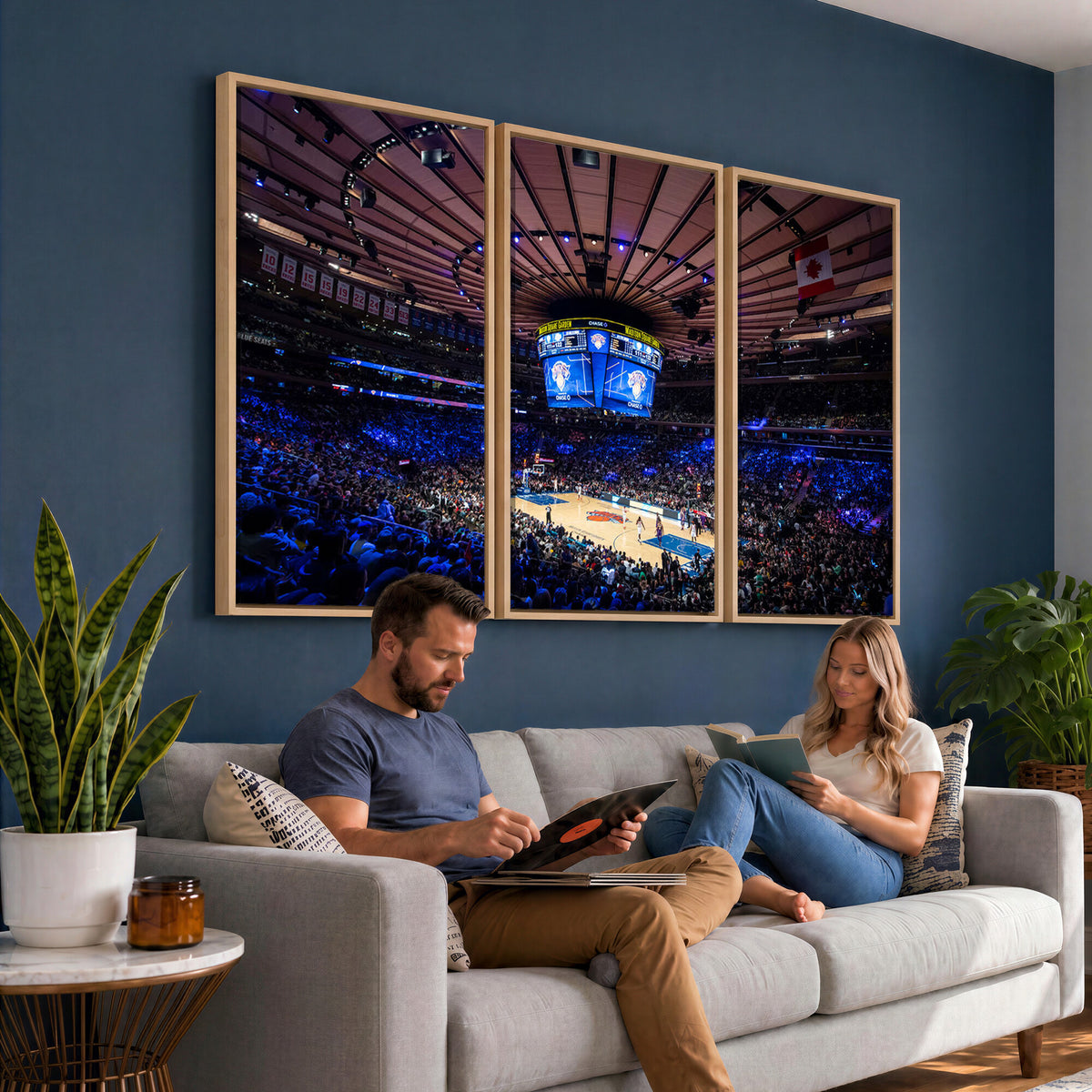20491-MGV-CV-36X24 - Madison Square Garden Basketball Print Canvas, Basketball Game Triple Canvas Wall Art
