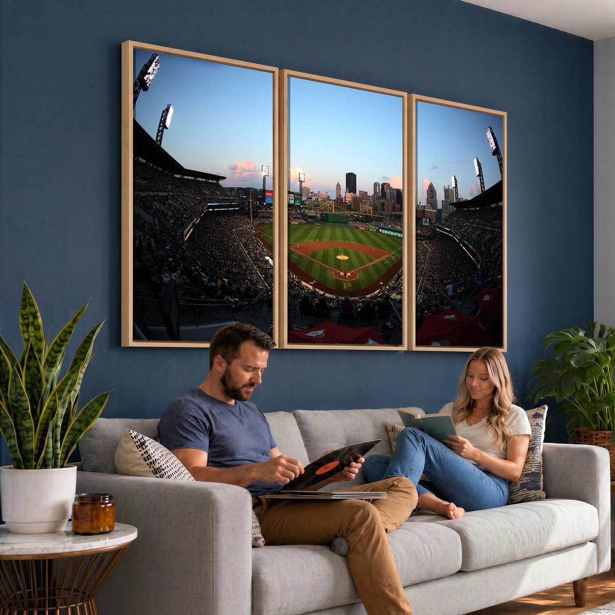 67670-MGV-CV-36X24 - PNC Park Evening Game Triple Canvas Wall Art | Pittsburgh Pirates MLB Stadium