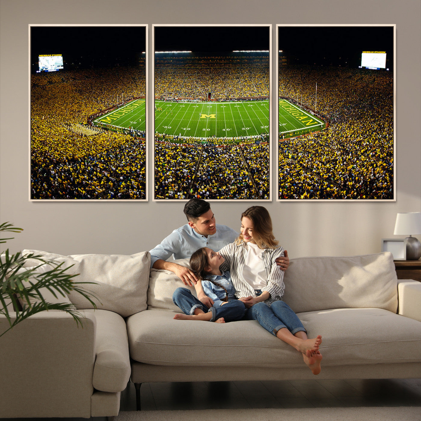 26166-MGV-FC-60X30-3P_Natural-Stadium in Michigan Wall Art Canvas Print, Framed American Football Stadium Art Picture Print, Football Stadium Field Perfect Sports Room Decor Artwork