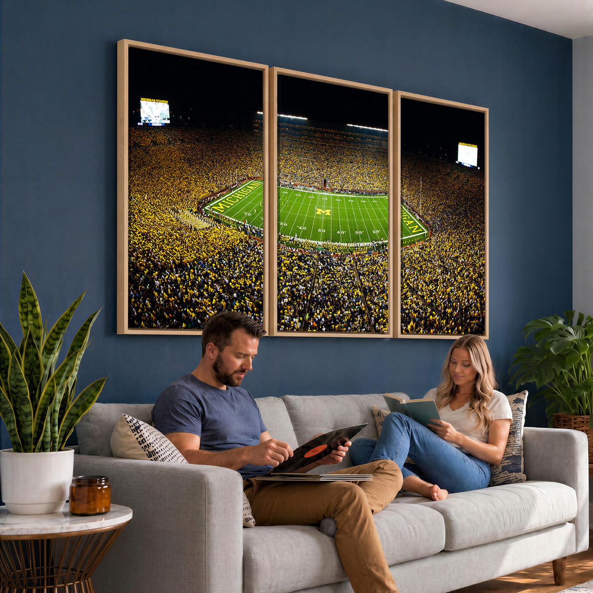 26166-MGV-CV-36X24 - Stadium in Michigan Wall Art Canvas Print, Framed American Football Stadium Art