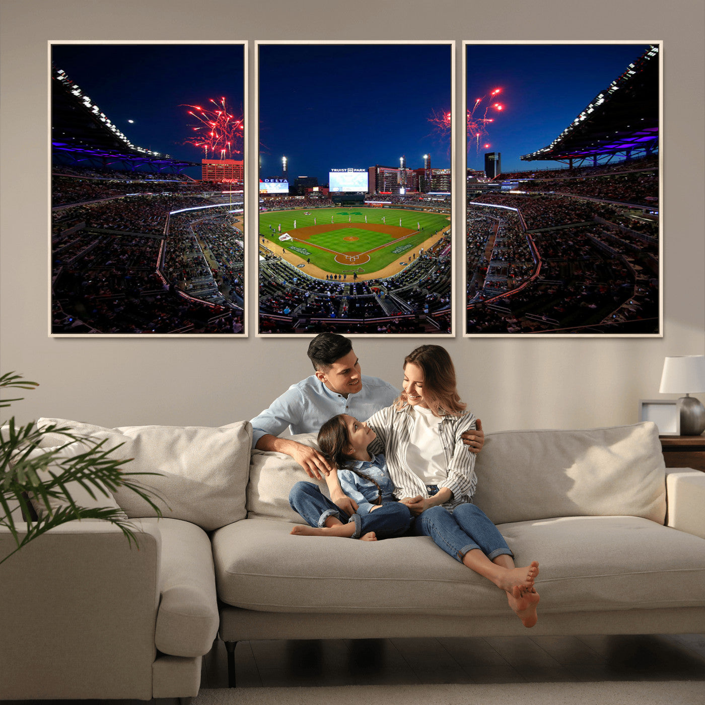 MGV-FC-60X30-3P - Truist Park Atlanta Braves Baseball Stadium Wall Art Print | Large 3-Panel Canvas Print for Sports Fans | Framed, Ready-to-Hang Baseball Decor