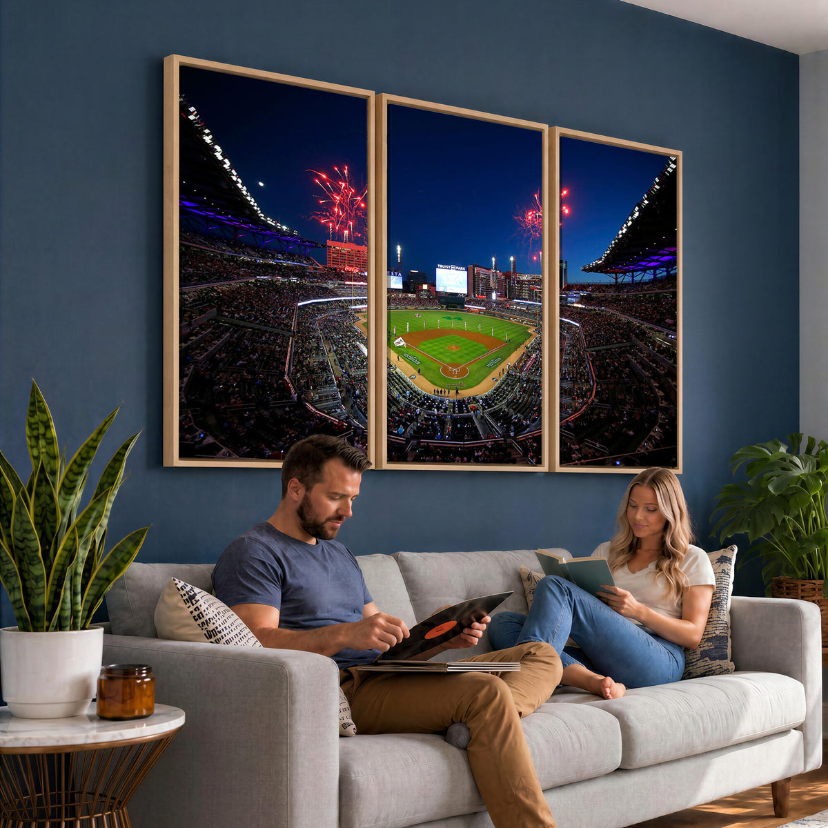 50582-MGV-CV-36X24 - Truist Park Atlanta Braves Baseball Stadium Wall Art Print | Large 3-Panel Canvas Print for Sports