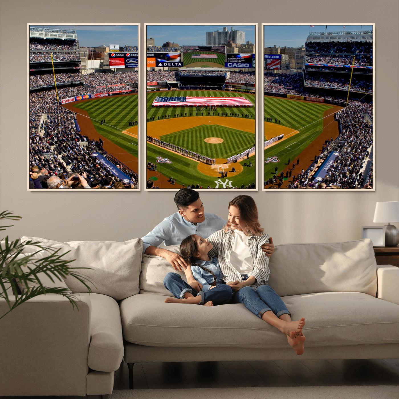 MGV-FC-60X30-3P - Yankee Stadium New York Wall Art Print | 3-Panel Canvas Print of Yankees Baseball Stadium | Large Framed Wall Decor for Baseball Fans | Ready-to-Hang