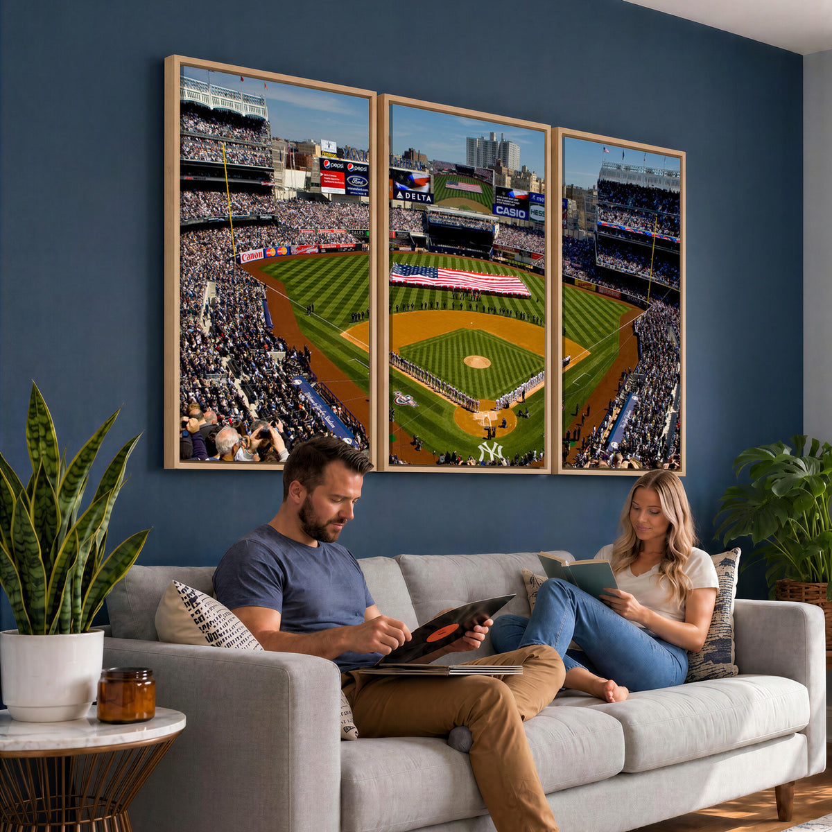 20879-MGV-CV-36X24 - Yankee Stadium New York Wall Art Print | 3-Panel Canvas Print of Yankees Baseball Stadium