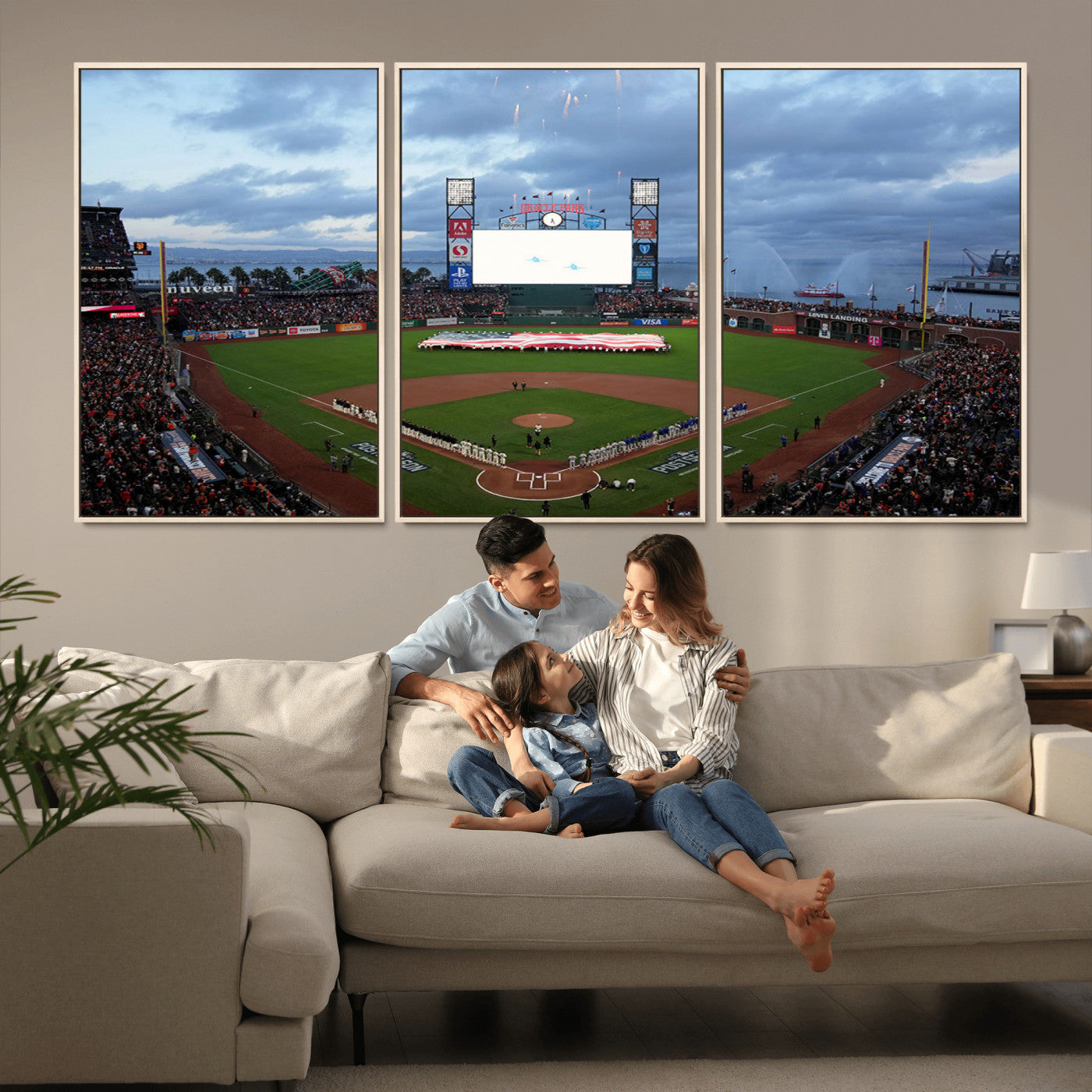 MGV-FC-60X30-3P - Oracle Park San Francisco Giants Wall Art | 3-Panel Canvas Print of Oracle Park Stadium | Large Framed Baseball Wall Decor | Ready-to-Hang MLB Canvas Print
