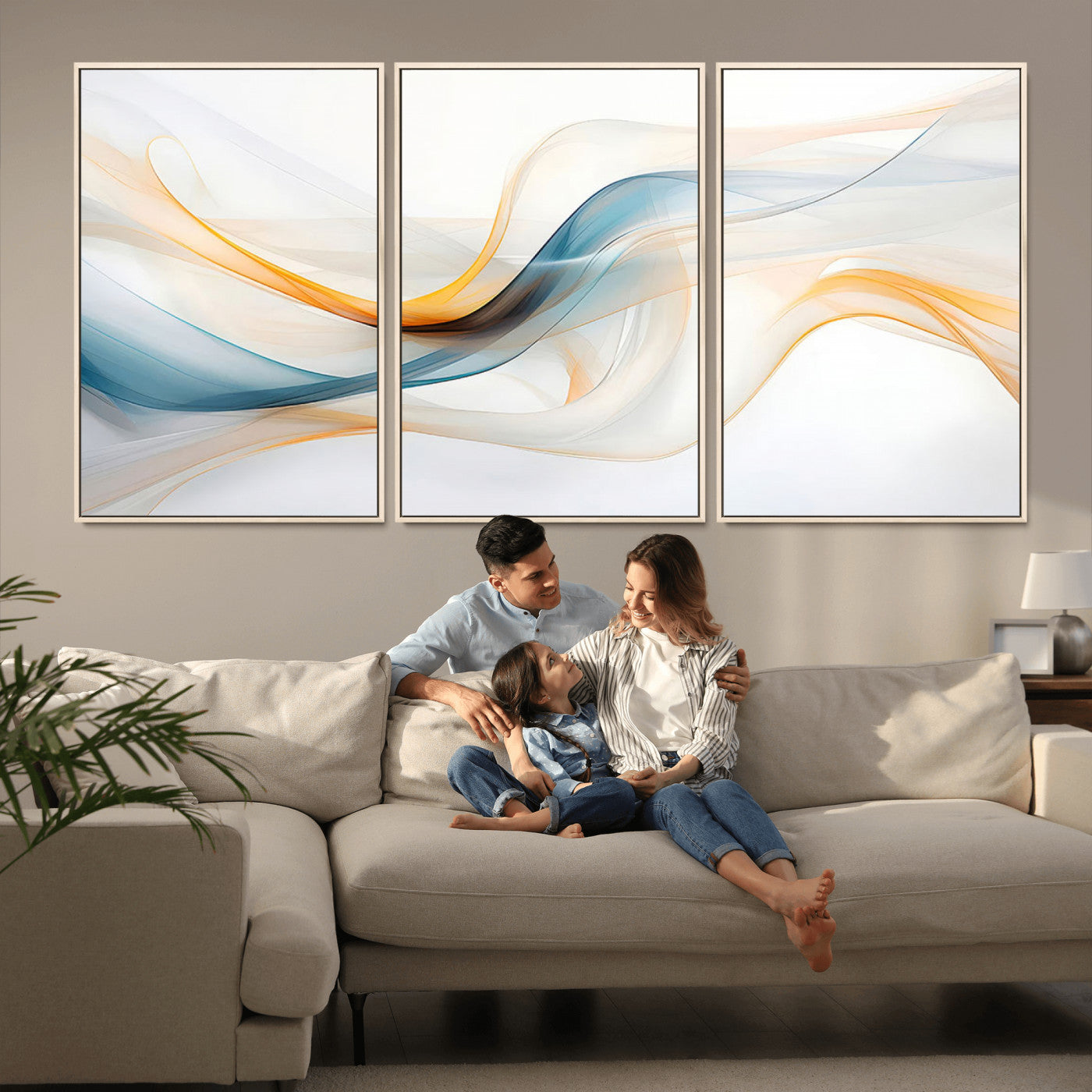 MGV-FC-60X30-3P - Decorative Turquoise Abstract Wave Wall Art Canvas Print