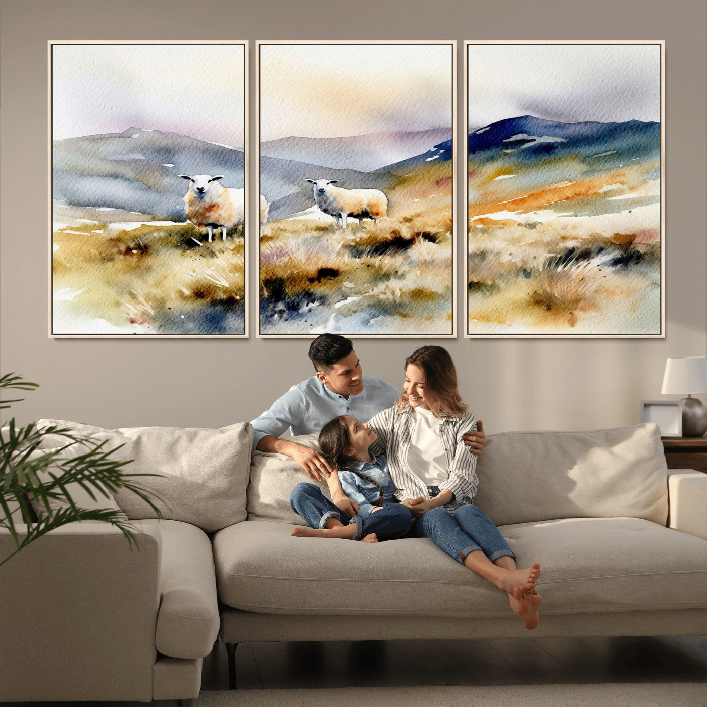 -Watercolor Sheep for Farmhouse Decor Wall Art Canvas Print, Mountain Wall Art Print