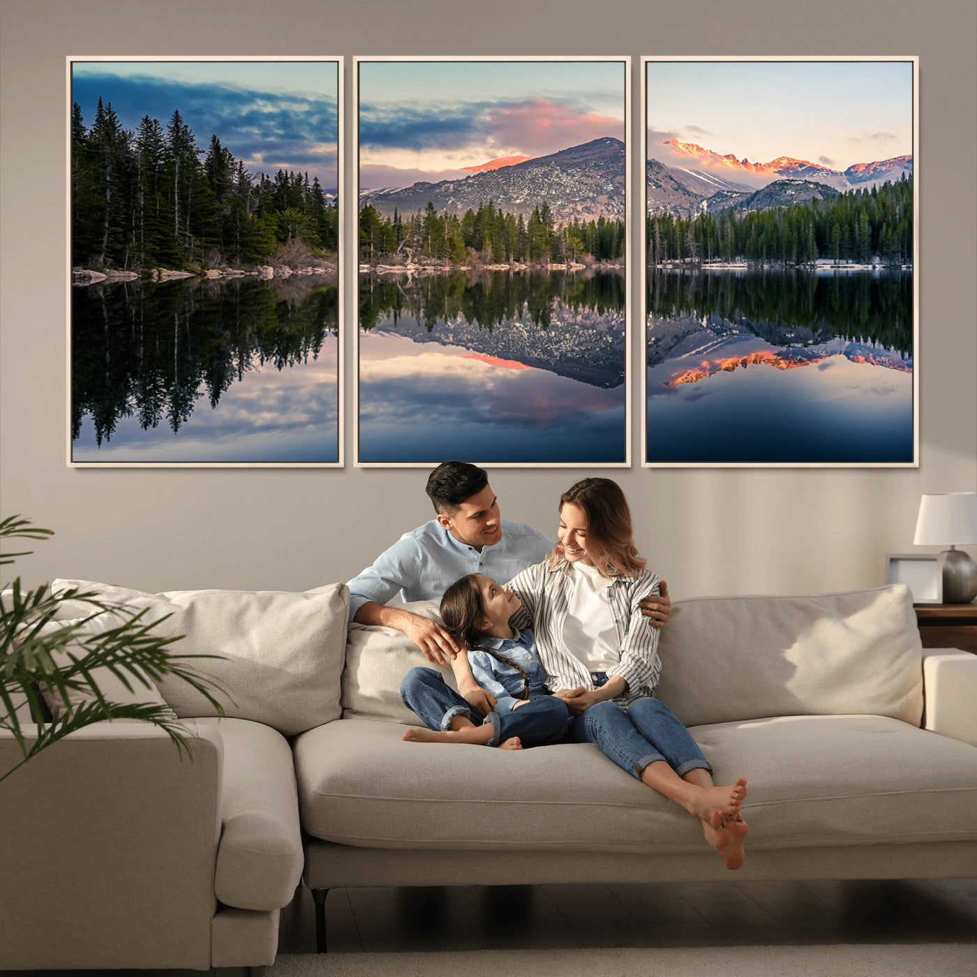 MGV-FC-60X30-3P - Bear Lake Reflection at Rocky Mountain National Park Wall Art Canvas Print, Scenic Mountain Landscape Canvas Print Set | Mountain Lake Wall Art Print