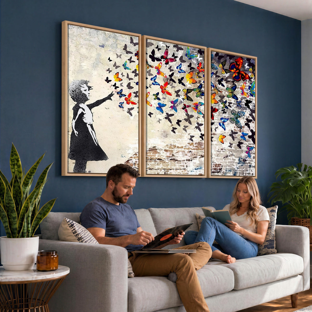 97895-MGV-CV-24X16 - Banksy Graffiti Wall Art Canvas Print, Girl Releasing Vibrant Butterflies