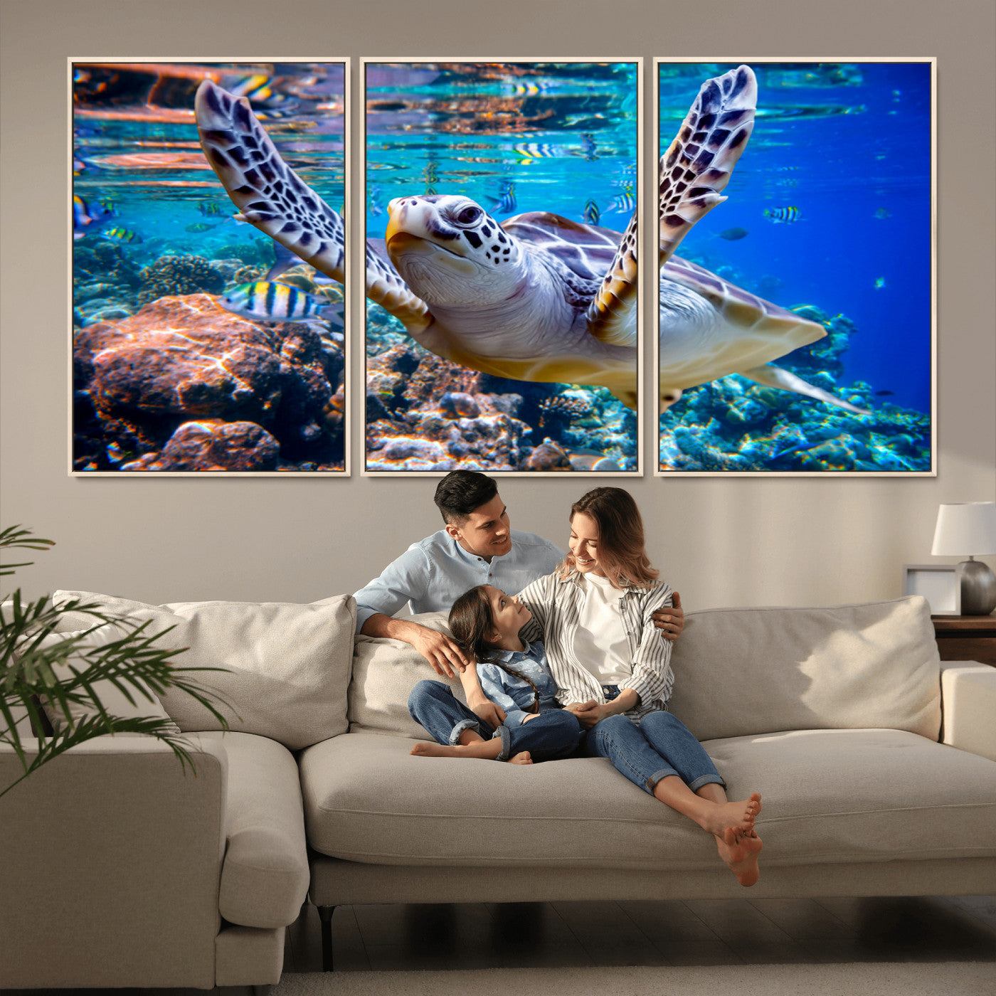 MGV-FC-60X30-3P - Underwater Sea Turtle Wall Art Canvas Print – Vibrant Ocean Coral Reef Décor, Ready to Hang