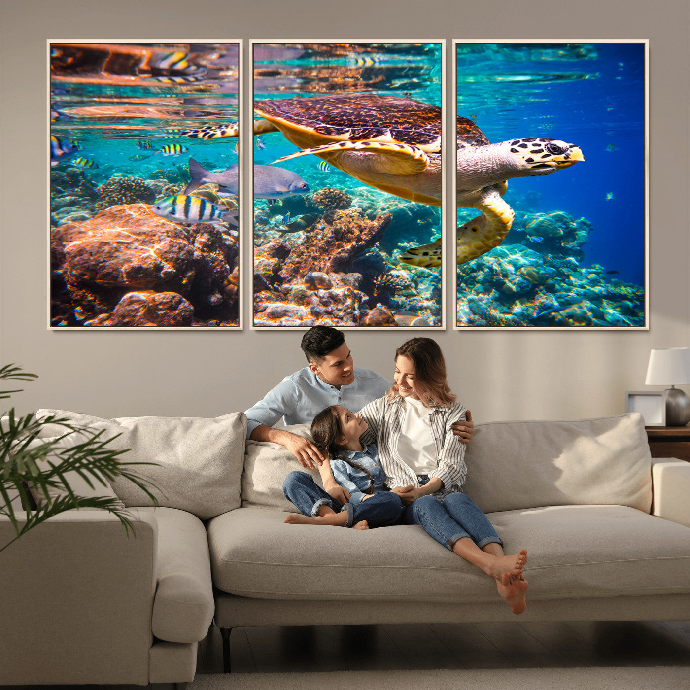 MGV-FC-60X30-3P - Sea Turtle Wall Art Canvas Print – Vibrant Ocean Coral Reef Décor, Ready to Hang