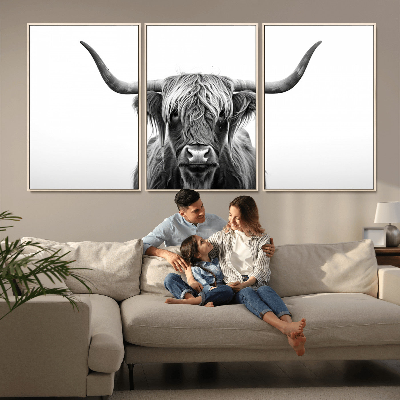 MGV-FC-60X30-3P - Highland Wall Art Canvas Print – Minimalist Black and White Farmhouse Décor, Ready to Hang