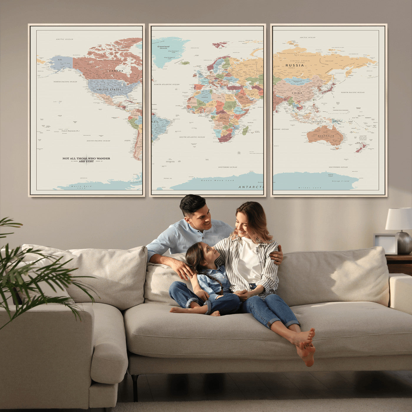 MGV-FC-60X30-3P - Push Pin World Map Canvas Print – Framed Wall Art for Couples to Track Their Travels – Anniversary